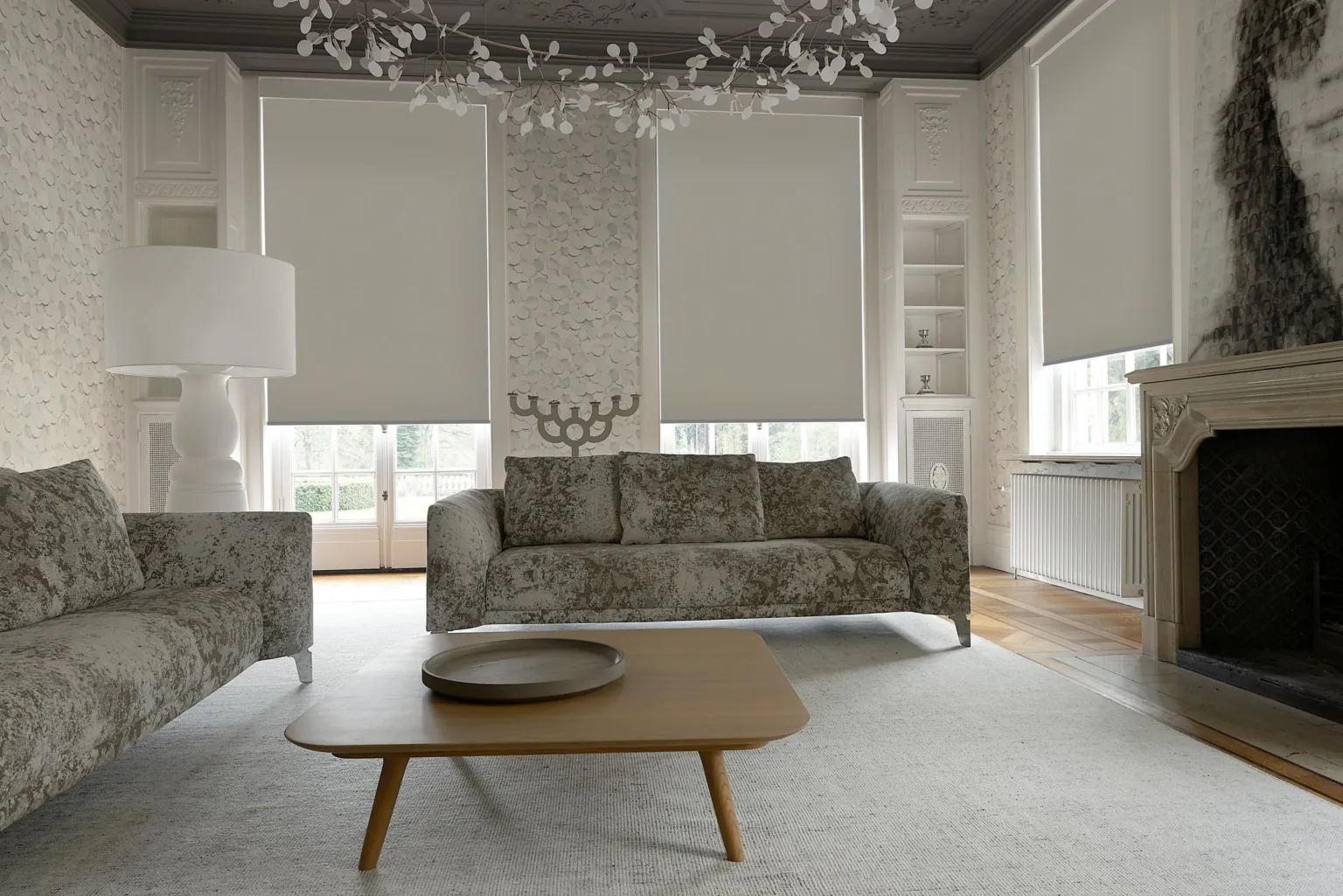 Rulouri textile limestone într-un salon clasic, colecția Venice