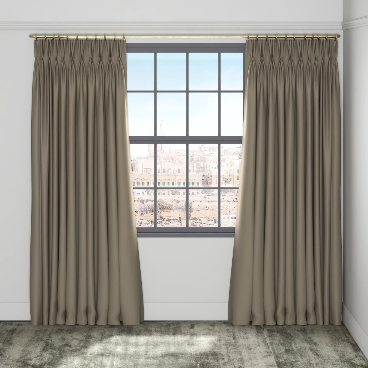 Draperie blackout Grand Noir 07 Stucco, cu pliuri, pe galerie