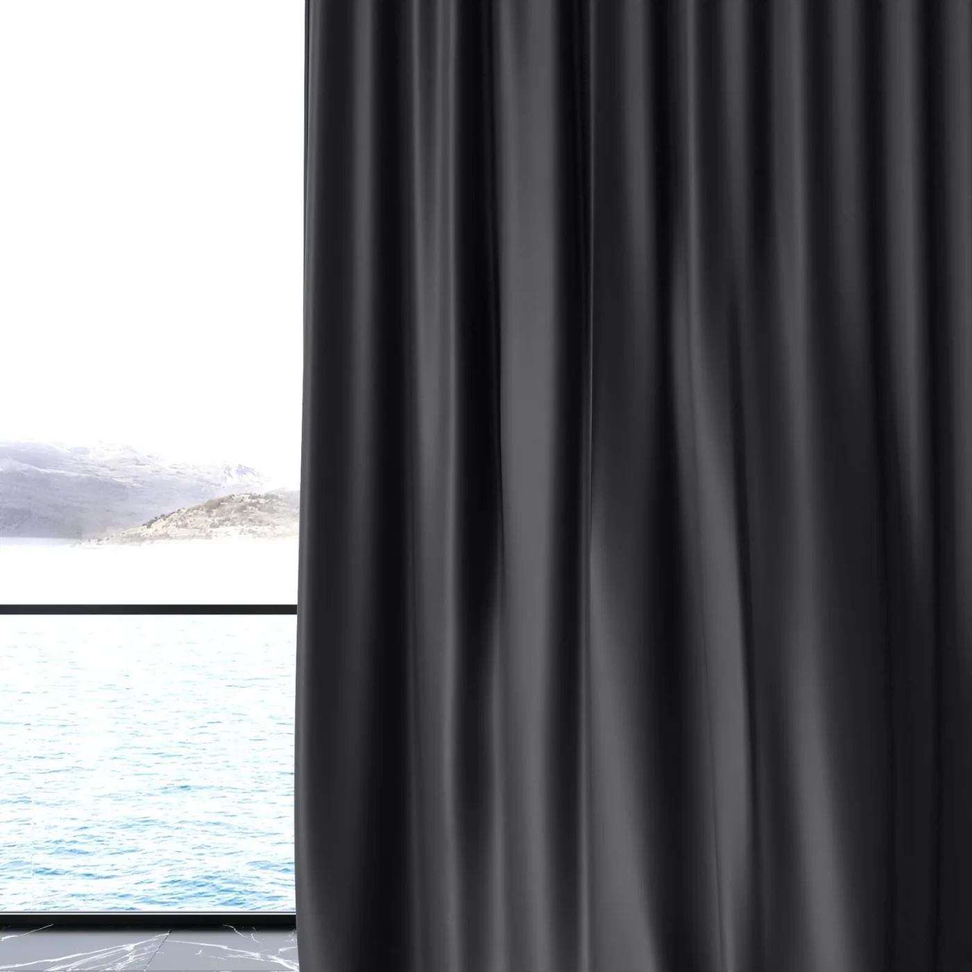 Draperie blackout Grand Noir 09 Onyx, falduri wave, de aproape