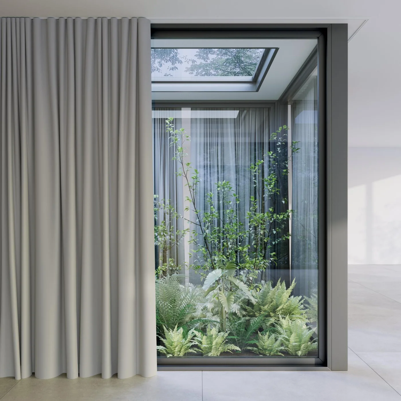 Draperie blackout Grand Noir 13 Pelican, pe fereastră dublă înălțime