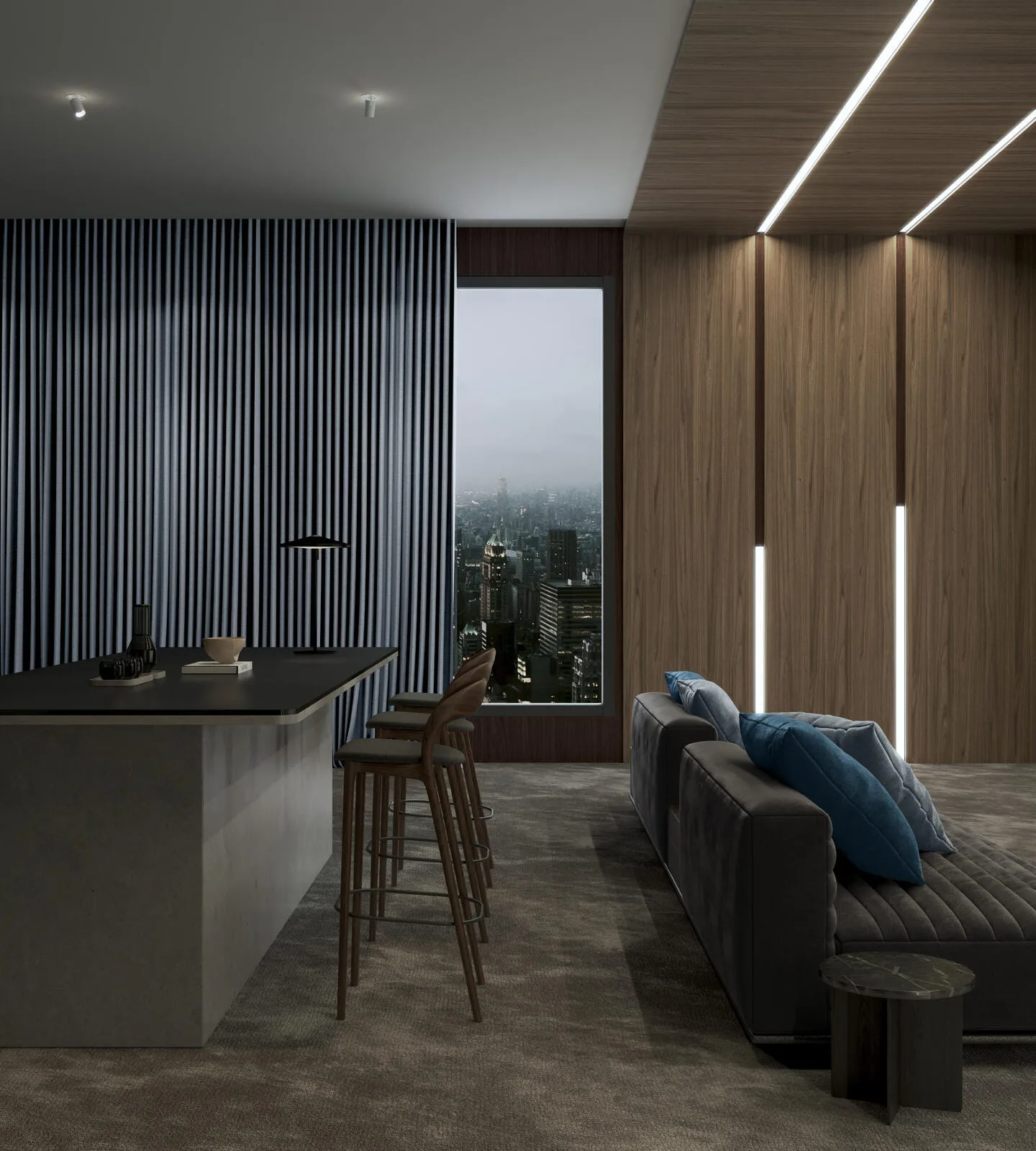 Draperii blackout Nightmoon într-un interior amenajat