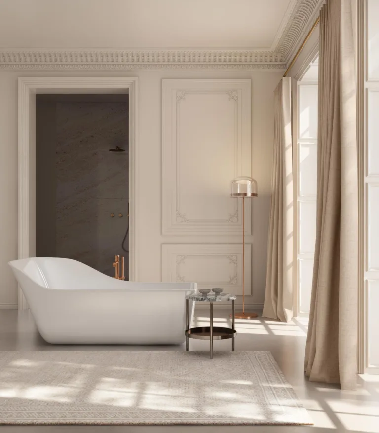 Draperii blackout Shadowmax bej într-o baie cu cadă