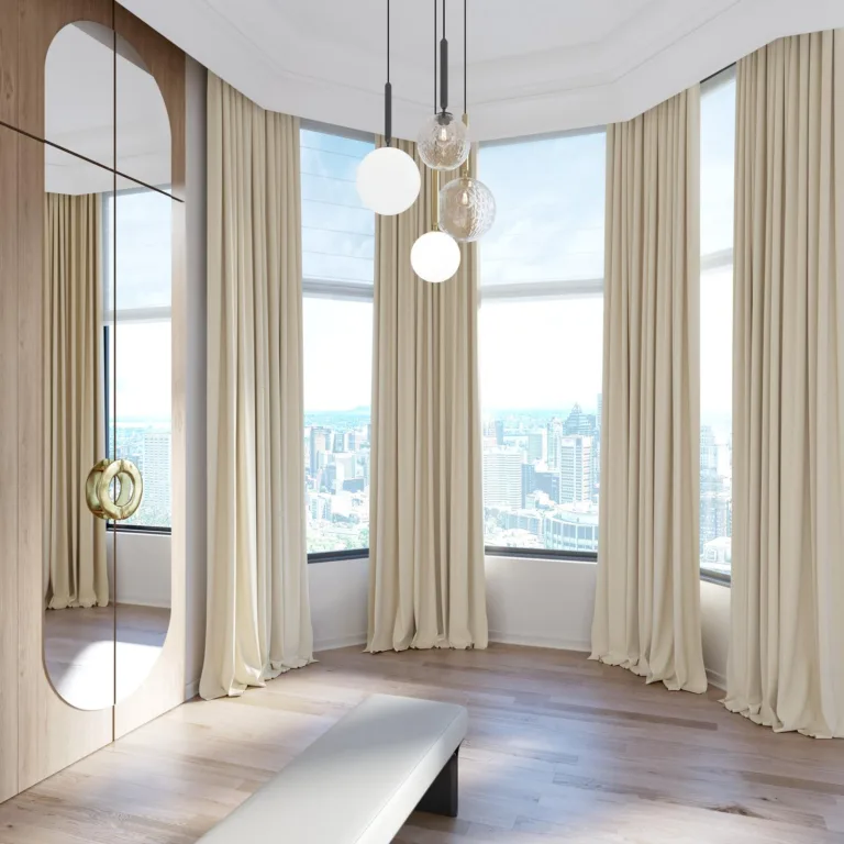 Draperie blackout Shadowmax crem, lăsată pe pardoseală