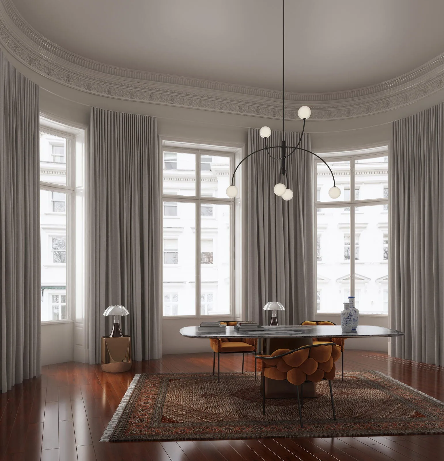 Draperii blackout Shadowmax gri, cusute wave, în dining