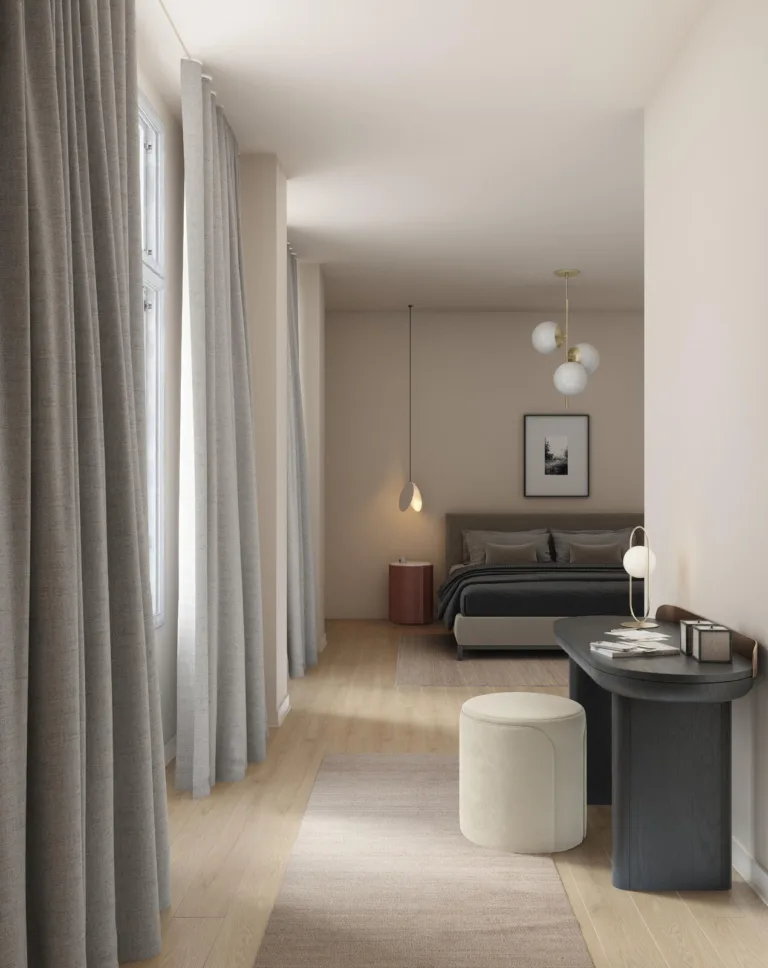 Draperii blackout Shadowmax gri în dormitor