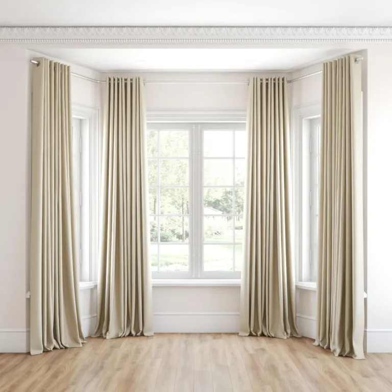 Draperie din in Brugge 11 Sand, cu inele, lăsată pe pardoseală