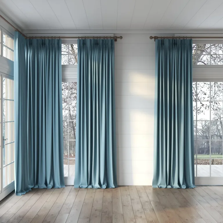 Draperie din in Brugge 26 Fjord, pe galerie, lăsată pe pardoseală